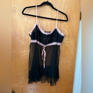 Victoria's Secret Black and Pink Lace baby doll Nightgown L